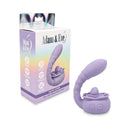 Adam & Eve Lilac Licks Rotating Tongue G-Spot Vibrator packaging and product image in lilac silicone design.