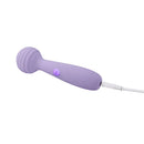 Adam & Eve Bendy Bitty Wand Massager Light Purple with flexible ribbed head and USB charging cable.