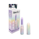 Adam & Eve Pouty Pucker Lipstick Vibe next to its packaging, showcasing discreet design and flexible silicone head.