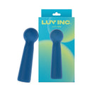 Luv Inc Lo34 Luv Orb Mini Wand Vibrator Blue displayed with packaging against a colorful background.