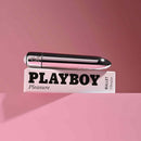 Playboy Pleasures 70th Anniversary Bullet Vibrator sleek chrome design on pink background