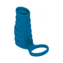 Levelz Vibrating Silicone Cock Sleeve and Ball Ring Teal featuring a ribbed design and supportive ball ring for enhanced stimulation.