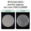 Before and after results showing Tenga Iroha Item Cleaner for Silicone Toys effectiveness in cleaning.