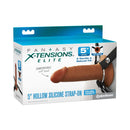 Fantasy X Elite Silicone Hollow Strap On 5 inches Brown packaging showcasing the product's features and benefits.