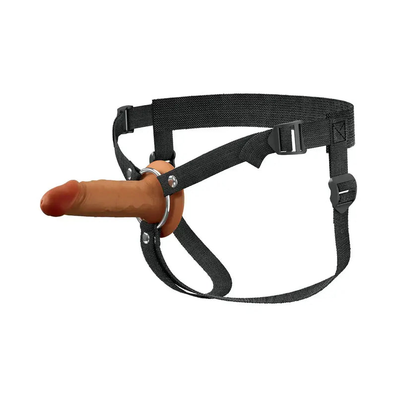 Fantasy X Elite Silicone Hollow Strap On 5 inches Brown with adjustable straps for comfort and control.