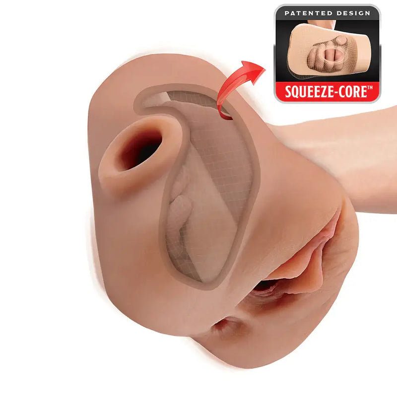 PDX Plus Double Pounder Vibrating Squeeze Stroker Brown PDX Plus Double Pounder Vibrating Squeeze Stroker Brown