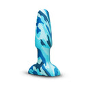 b-Vibe Rimming 2 Vibrating & Rotating Plug Camo in blue camouflage design, showcasing its advanced features and body-safe materials.