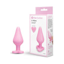 b-Vibe Butties B-Mine Butt Plug in pink silicone with packaging, designed for comfortable and safe anal play.