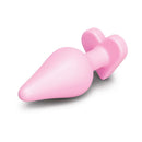 b-Vibe Butties B-Mine Butt Plug in soft pink silicone for comfortable anal play, featuring a tapered tip and heart-shaped base.