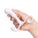 Person holding the b-Vibe P-Spot Slim White ergonomic internal stimulator.