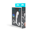 b-Vibe P-Spot Slim White product packaging showcasing ergonomic design and features for comfortable internal stimulation.