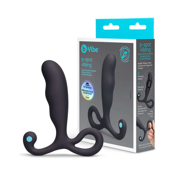 b-Vibe P-Spot Vibing Prostate Massager with sleek design and packaging for precise prostate pleasure.