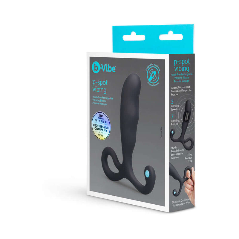 b-Vibe P-Spot Vibing Prostate Massager packaging showcasing deep targeted stimulation features.