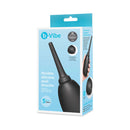 b-Vibe Flexible Silicone Anal Douche Black packaging with ergonomic nozzle and clear design details.