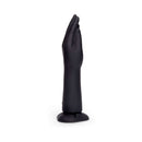 b-Vibe Vibrating Silicone Fisting Dildo in lifelike hand shape with a sleek black finish.