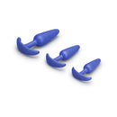 b-Vibe Butties Beginner Booty Bundle featuring three graduated silicone plugs in blue for anal training.
