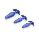 b-Vibe Butties Beginner Booty Bundle with three graduated blue silicone anal plugs for comfortable anal training.