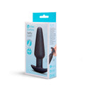 Product packaging for b-Vibe Butties Hefty 5.5 inch Weighted Anal Plug displaying its design and features.