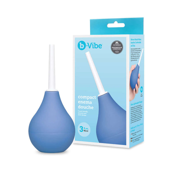 b-Vibe Compact Enema Douche Blue product image, featuring a sleek design and blue silicone material.