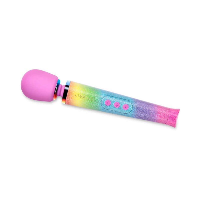 Le Wand Petite All That Glimmers Ombre Massager with a vibrant ombre design and pink head.