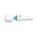 Le Wand Classique Mini Wand Massager shown in sleek white and teal design for relaxation and wellness.