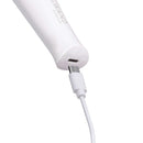 Le Wand Classique Mini Wand Massager charging port with USB cable connected for easy recharging.