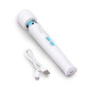 Le Wand Classique Petite Wand Massager in white with USB charging cable.