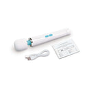 Le Wand Classique Petite Wand Massager with USB charger and instruction manual for portable relaxation.
