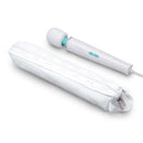Le Wand Classique Plug-In Wand Massager and its white carrying pouch.