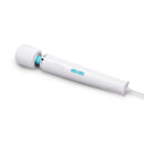 Le Wand Classique Plug-In Wand Massager with white and teal design for deep muscle relief and relaxation.