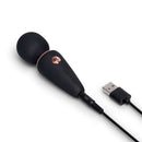 Le Wand Mini Micro Wand Black with USB charging cord for portable relaxation and wellness.