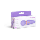 Le Wand Mini Micro Wand Vibrator Violet packaging showcasing its shower-friendly and rechargeable features.