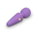 Le Wand Mini Micro Wand Vibrator Violet with a sleek design and rose gold accent, perfect for on-the-go pleasure.