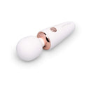Le Wand Mini Micro Wand White with a sleek design and rose gold detailing, perfect for travel and discreet use.
