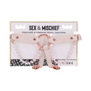 Sportsheets Sex and Mischief Peaches n CreaMe Pearl Garters featuring rose gold O-ring and pearl strands.