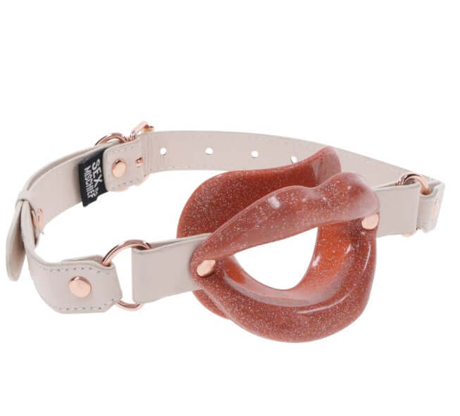 Peaches 'n CreaMe silicone lips gag with flirty peach hue and faux leather adjustable strap