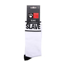 Prowler Red Slave Cotton Socks White featuring bold 'SLAVE' branding on a white cotton sock.