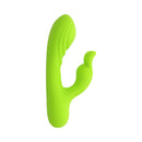Brat Bunny Rechargeable Silicone Rabbit Vibrator Green showcasing its bold design and dual stimulation features.