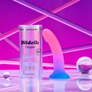 Love To Love Dildolls Utopia Xlarge Silicone Dildo with colorful gradient design and packaging against a vibrant background.