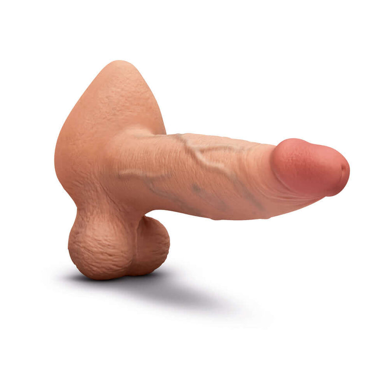 b-Vibe Slipskin Realistic Silicone Dildo 8 inch Girthy Mocha, lifelike silicone dildo with realistic details.