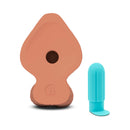 b-Vibe Slipskin Realistic Silicone Dildo 8 inch Girthy Mocha with blue attachment