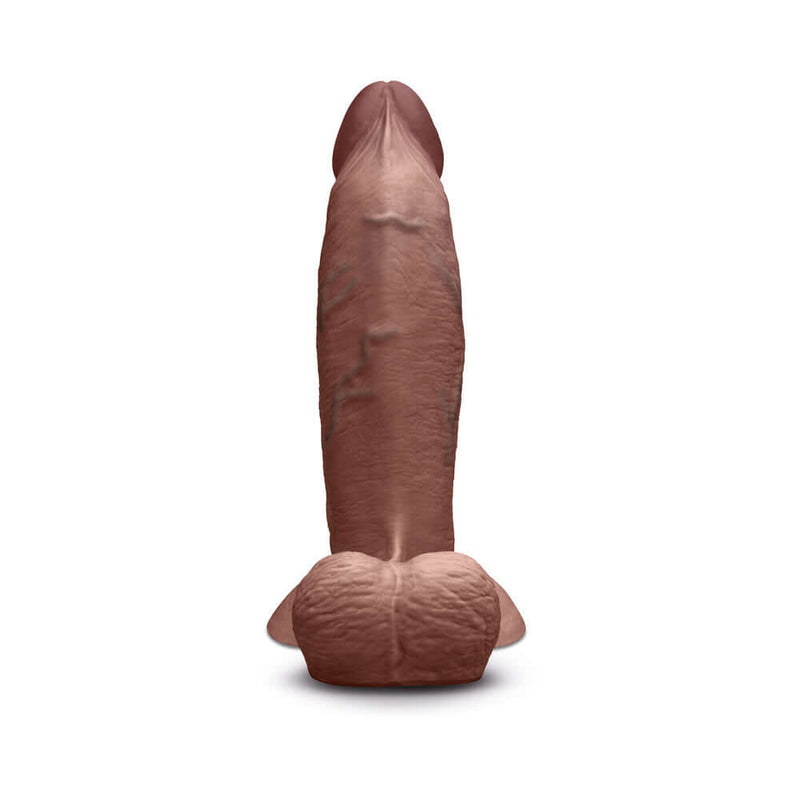 b-Vibe Slipskin Realistic Silicone Dildo 8 inch Girthy Brown showcasing lifelike design and realistic texture.