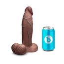 b-Vibe Slipskin Realistic Silicone Dildo 8 inch Girthy Brown next to a soda can for size comparison.