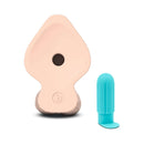 b Vibe Slipskin Realistic Silicone Dildo 9 inches Girthy Cream with accompanying blue bullet vibrator