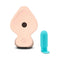 b Vibe Slipskin Realistic Silicone Dildo 9 inches Girthy Cream with accompanying blue bullet vibrator