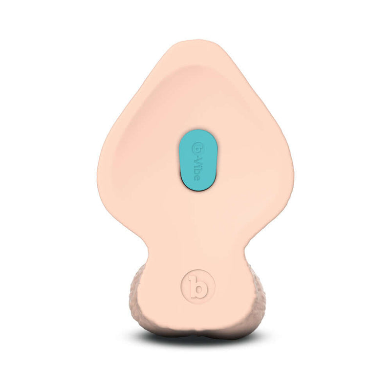 Base view of the b Vibe Slipskin Realistic Silicone Dildo 9 inches Girthy Cream showcasing its unique design.