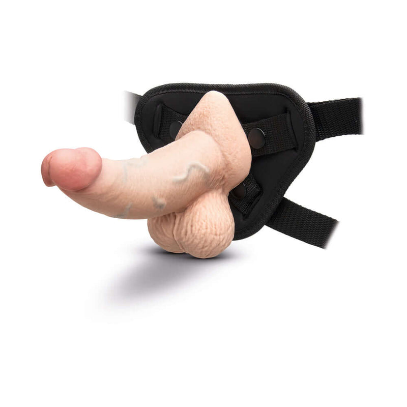 b-Vibe Slipskin Realistic Silicone Dildo 6.5 inch Curved Cream with harness