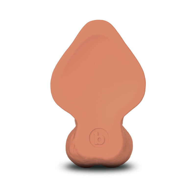 b-Vibe Slipskin Realistic Silicone Dildo 6.5 inch Curved Mocha, showing its detailed design and soft silicone texture.