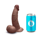 b-Vibe Slipskin Realistic Silicone Dildo 6.5 inch Curved Brown next to a soda can for size comparison.