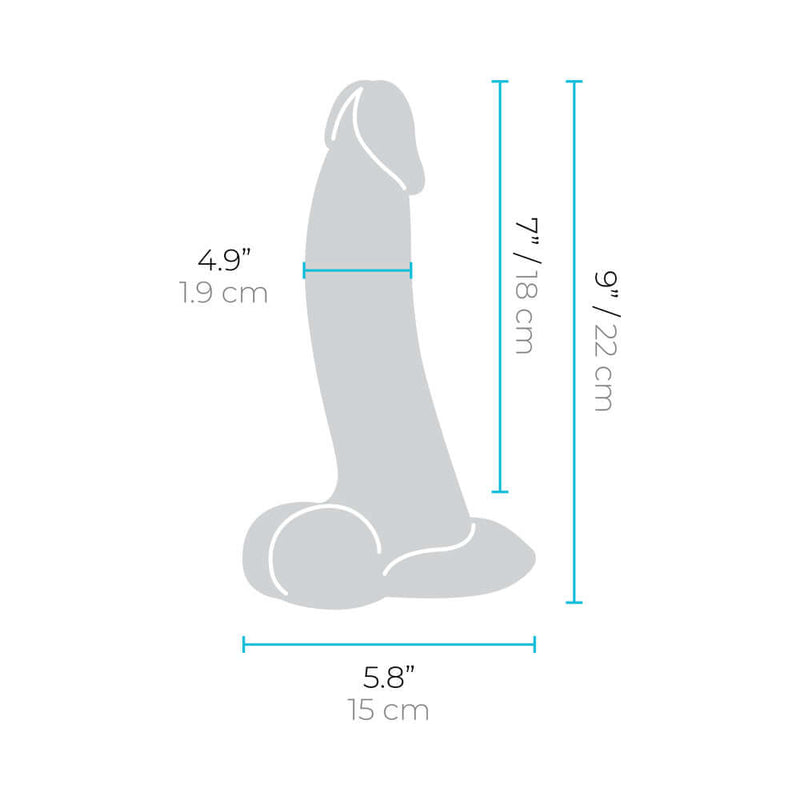 b-Vibe Slipskin Realistic Silicone Dildo 9 inch Curved Cream dimensions and size chart